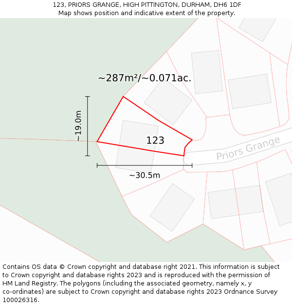 123, PRIORS GRANGE, HIGH PITTINGTON, DURHAM, DH6 1DF: Plot and title map