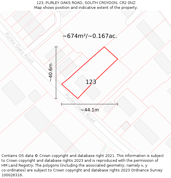 123, PURLEY OAKS ROAD, SOUTH CROYDON, CR2 0NZ: Plot and title map