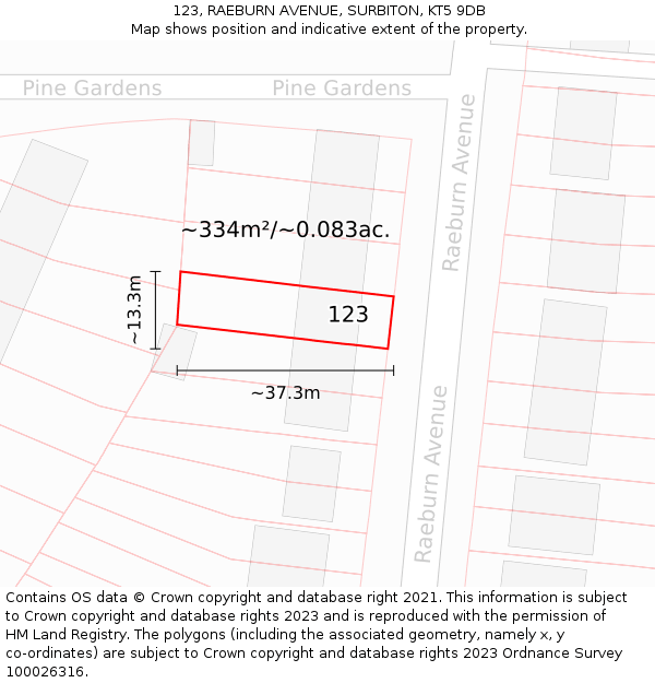 123, RAEBURN AVENUE, SURBITON, KT5 9DB: Plot and title map