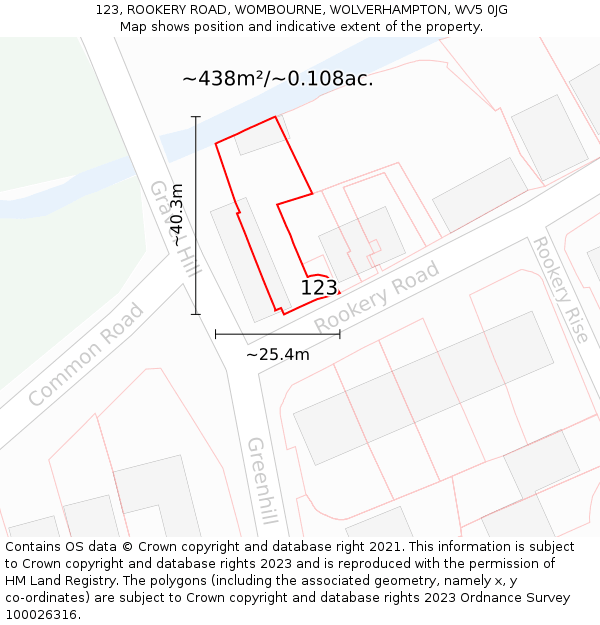 123, ROOKERY ROAD, WOMBOURNE, WOLVERHAMPTON, WV5 0JG: Plot and title map