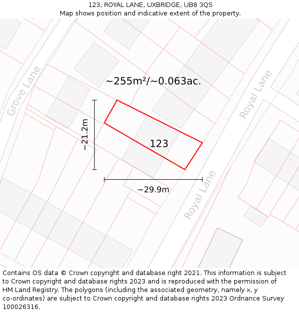 123, ROYAL LANE, UXBRIDGE, UB8 3QS: Plot and title map