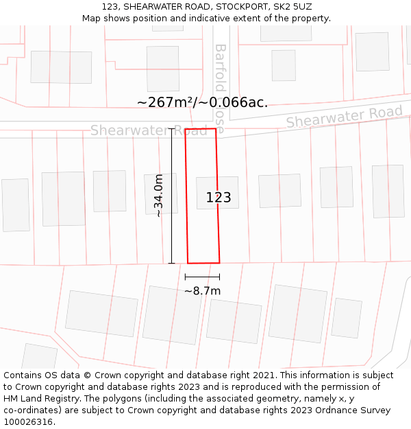 123, SHEARWATER ROAD, STOCKPORT, SK2 5UZ: Plot and title map