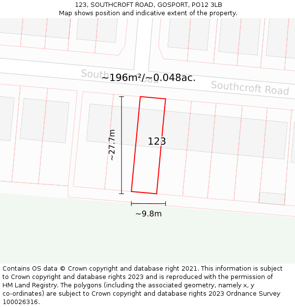 123, SOUTHCROFT ROAD, GOSPORT, PO12 3LB: Plot and title map