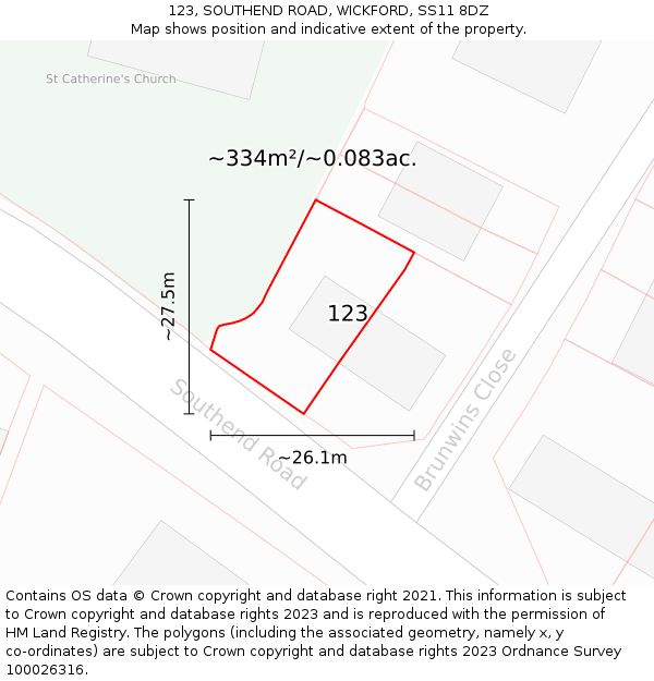 123, SOUTHEND ROAD, WICKFORD, SS11 8DZ: Plot and title map