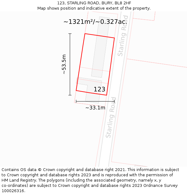 123, STARLING ROAD, BURY, BL8 2HF: Plot and title map