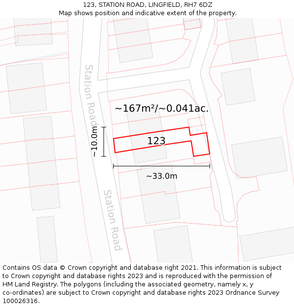 123, STATION ROAD, LINGFIELD, RH7 6DZ: Plot and title map