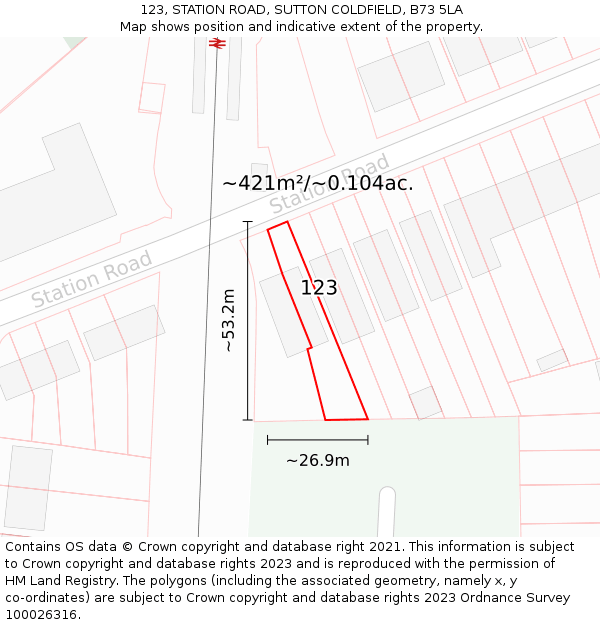 123, STATION ROAD, SUTTON COLDFIELD, B73 5LA: Plot and title map