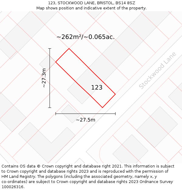 123, STOCKWOOD LANE, BRISTOL, BS14 8SZ: Plot and title map