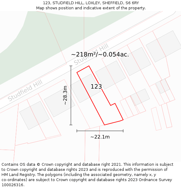 123, STUDFIELD HILL, LOXLEY, SHEFFIELD, S6 6RY: Plot and title map