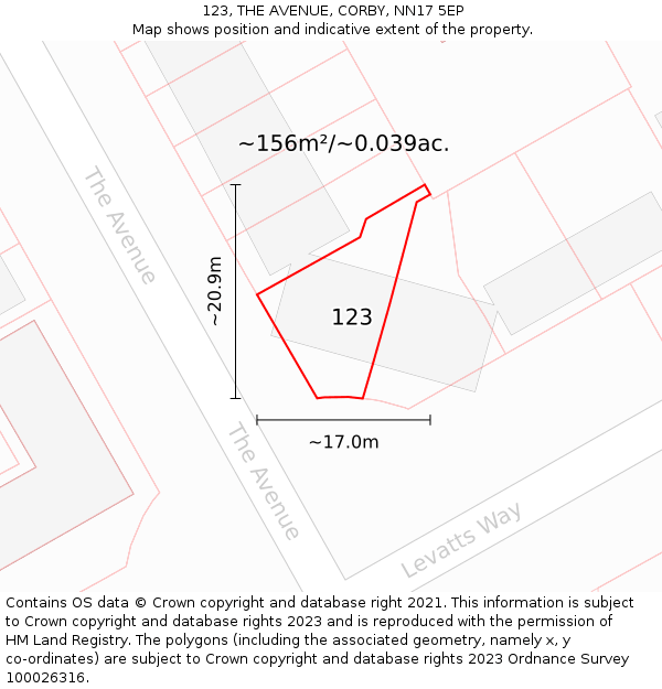 123, THE AVENUE, CORBY, NN17 5EP: Plot and title map