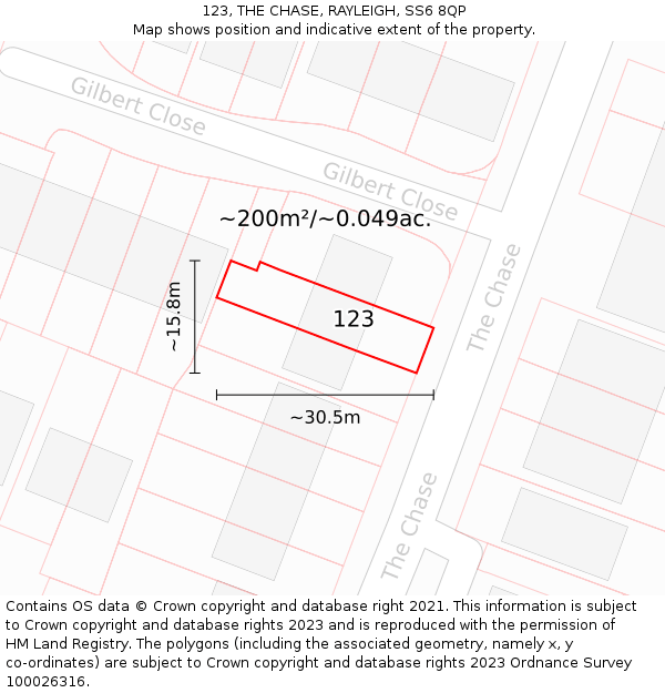 123, THE CHASE, RAYLEIGH, SS6 8QP: Plot and title map