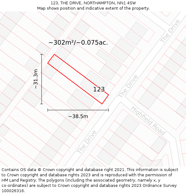 123, THE DRIVE, NORTHAMPTON, NN1 4SW: Plot and title map