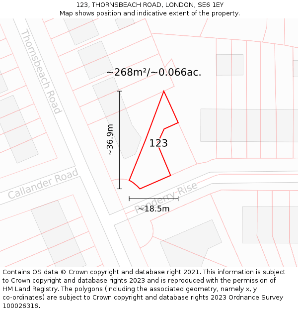 123, THORNSBEACH ROAD, LONDON, SE6 1EY: Plot and title map