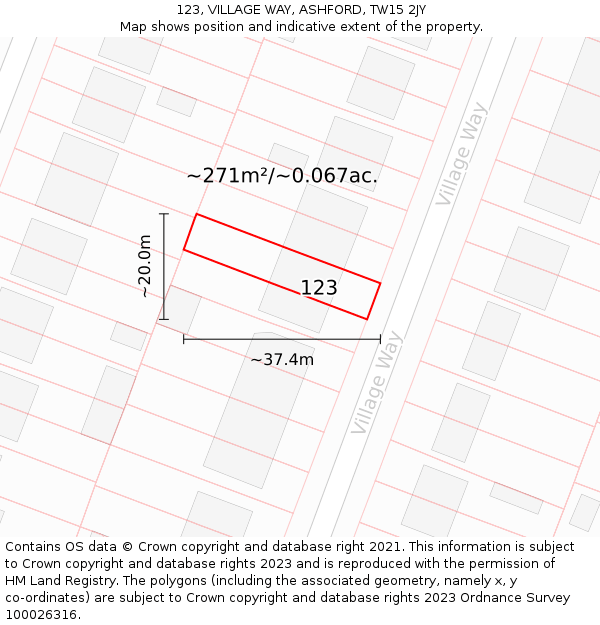 123, VILLAGE WAY, ASHFORD, TW15 2JY: Plot and title map