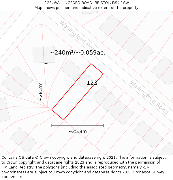 123, WALLINGFORD ROAD, BRISTOL, BS4 1SW: Plot and title map