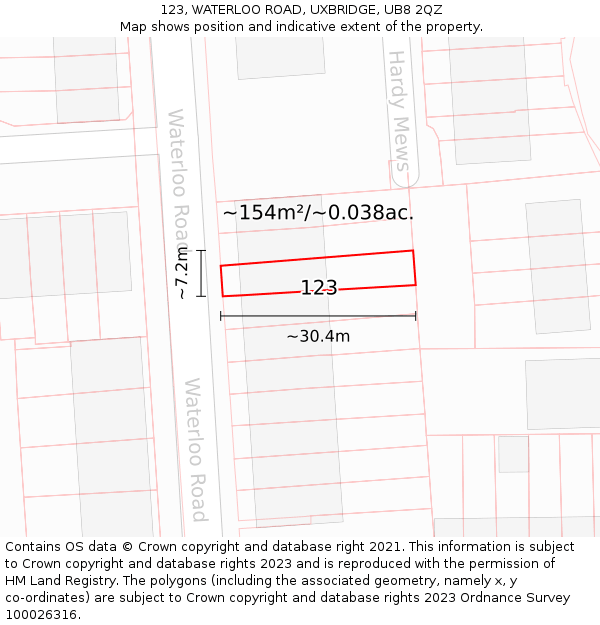 123, WATERLOO ROAD, UXBRIDGE, UB8 2QZ: Plot and title map