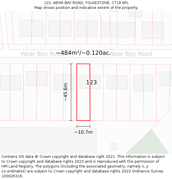 123, WEAR BAY ROAD, FOLKESTONE, CT19 6PL: Plot and title map