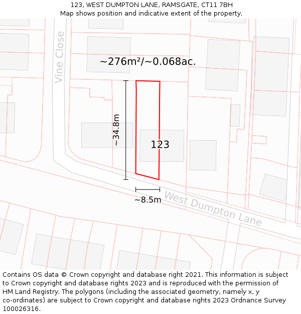 123, WEST DUMPTON LANE, RAMSGATE, CT11 7BH: Plot and title map