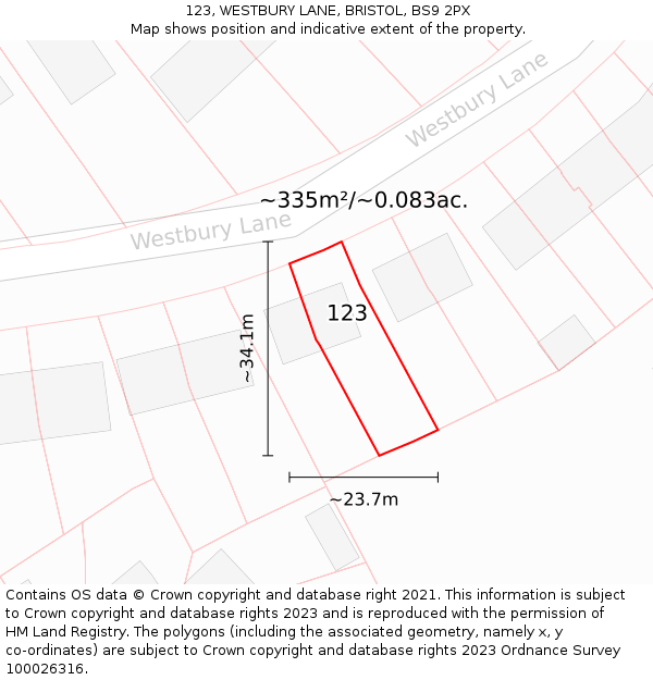 123, WESTBURY LANE, BRISTOL, BS9 2PX: Plot and title map