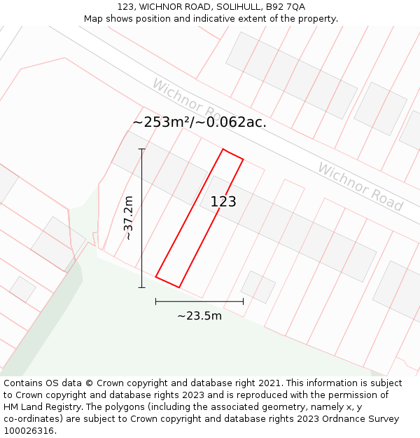 123, WICHNOR ROAD, SOLIHULL, B92 7QA: Plot and title map