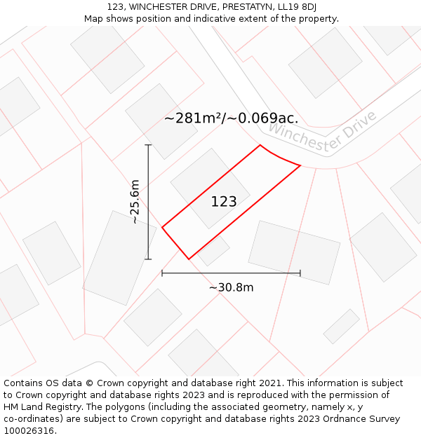 123, WINCHESTER DRIVE, PRESTATYN, LL19 8DJ: Plot and title map