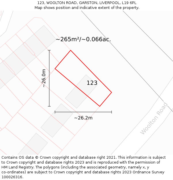 123, WOOLTON ROAD, GARSTON, LIVERPOOL, L19 6PL: Plot and title map