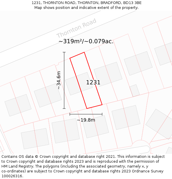 1231, THORNTON ROAD, THORNTON, BRADFORD, BD13 3BE: Plot and title map