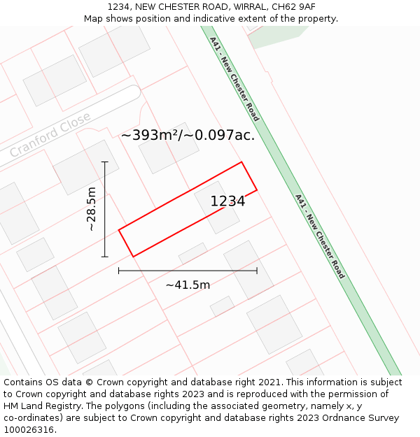 1234, NEW CHESTER ROAD, WIRRAL, CH62 9AF: Plot and title map