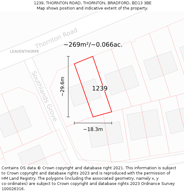 1239, THORNTON ROAD, THORNTON, BRADFORD, BD13 3BE: Plot and title map