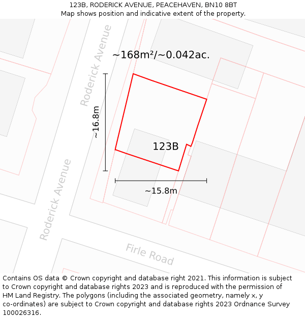 123B, RODERICK AVENUE, PEACEHAVEN, BN10 8BT: Plot and title map