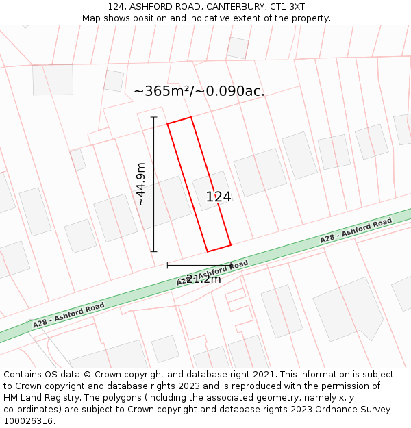 124, ASHFORD ROAD, CANTERBURY, CT1 3XT: Plot and title map