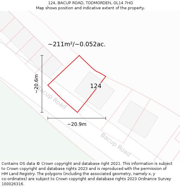 124, BACUP ROAD, TODMORDEN, OL14 7HG: Plot and title map