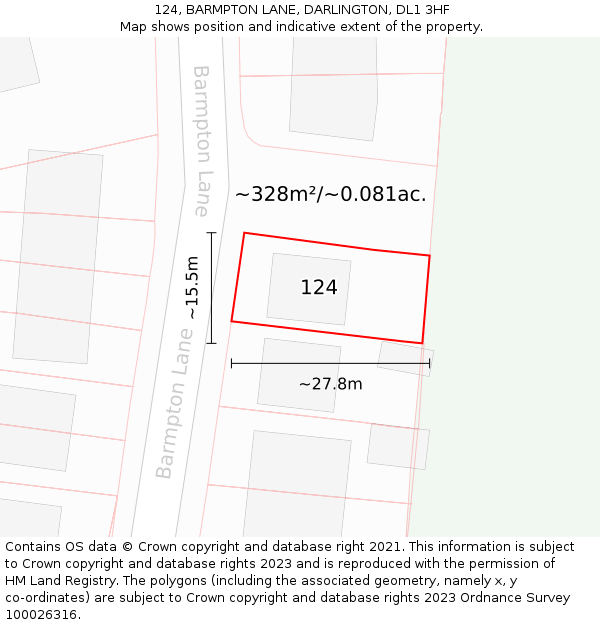 124, BARMPTON LANE, DARLINGTON, DL1 3HF: Plot and title map