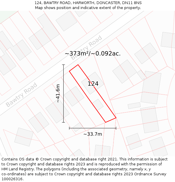 124, BAWTRY ROAD, HARWORTH, DONCASTER, DN11 8NS: Plot and title map
