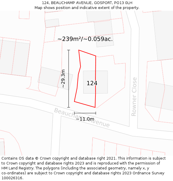 124, BEAUCHAMP AVENUE, GOSPORT, PO13 0LH: Plot and title map