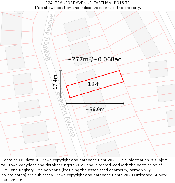 124, BEAUFORT AVENUE, FAREHAM, PO16 7PJ: Plot and title map