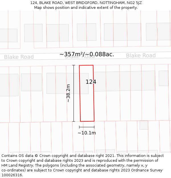 124, BLAKE ROAD, WEST BRIDGFORD, NOTTINGHAM, NG2 5JZ: Plot and title map