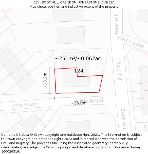 124, BOOT HILL, GRENDON, ATHERSTONE, CV9 2EN: Plot and title map