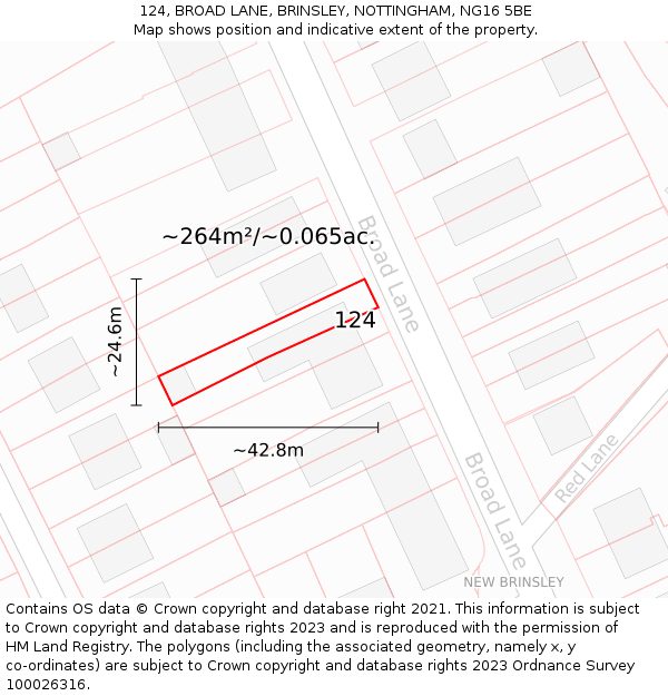 124, BROAD LANE, BRINSLEY, NOTTINGHAM, NG16 5BE: Plot and title map