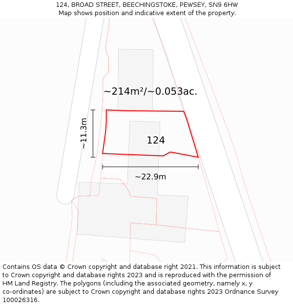 124, BROAD STREET, BEECHINGSTOKE, PEWSEY, SN9 6HW: Plot and title map