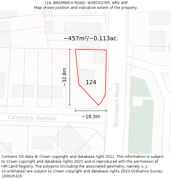 124, BROMWICH ROAD, WORCESTER, WR2 4AP: Plot and title map