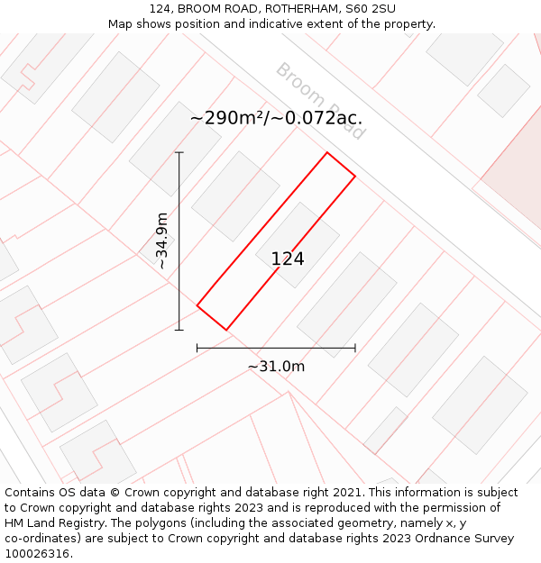 124, BROOM ROAD, ROTHERHAM, S60 2SU: Plot and title map