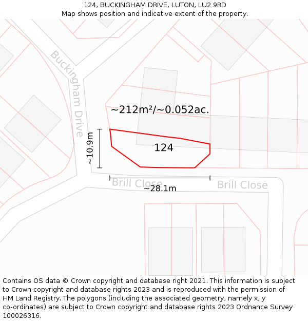 124, BUCKINGHAM DRIVE, LUTON, LU2 9RD: Plot and title map