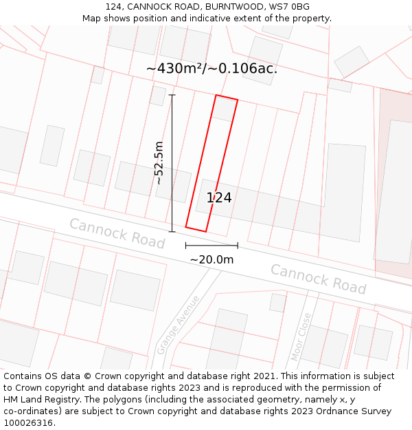 124, CANNOCK ROAD, BURNTWOOD, WS7 0BG: Plot and title map