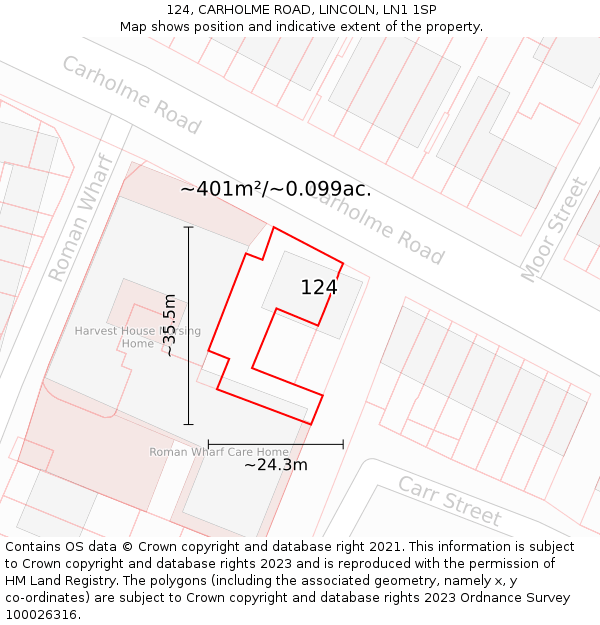 124, CARHOLME ROAD, LINCOLN, LN1 1SP: Plot and title map