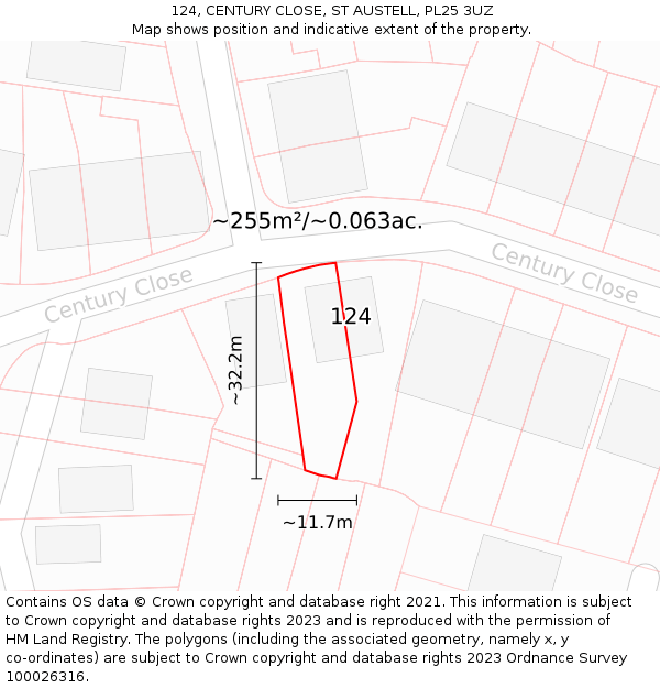 124, CENTURY CLOSE, ST AUSTELL, PL25 3UZ: Plot and title map