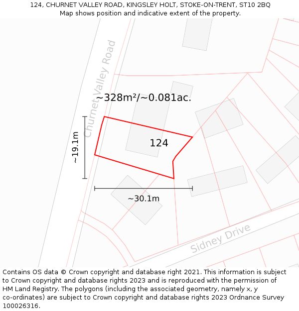 124, CHURNET VALLEY ROAD, KINGSLEY HOLT, STOKE-ON-TRENT, ST10 2BQ: Plot and title map