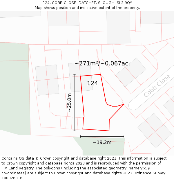 124, COBB CLOSE, DATCHET, SLOUGH, SL3 9QY: Plot and title map