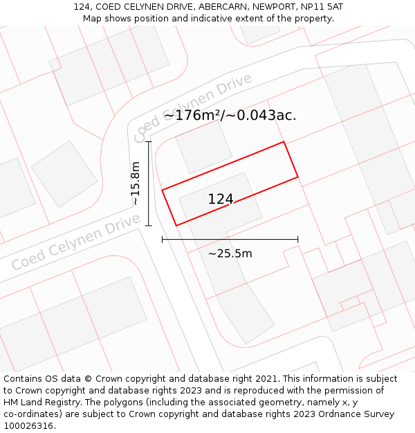 124, COED CELYNEN DRIVE, ABERCARN, NEWPORT, NP11 5AT: Plot and title map