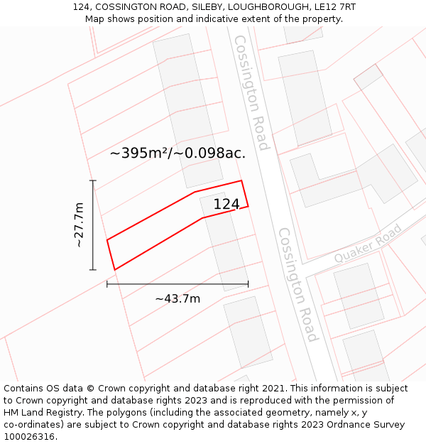 124, COSSINGTON ROAD, SILEBY, LOUGHBOROUGH, LE12 7RT: Plot and title map